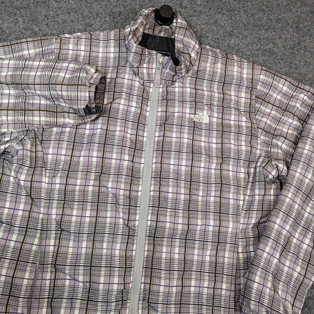 The North Face Womens XL Plaid Insulated Puffer Jacket Purple White Full Zip